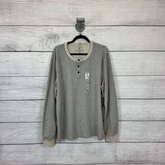 Mutual Weave Men's Cream & Gray Striped Textured Long Sleeve Shirt Size XL - Picture 1 of 7